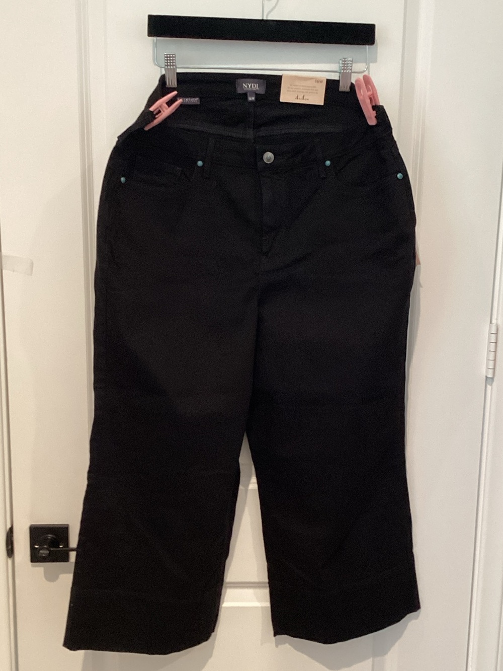 NYDJ Black Wide-Leg Jeans with Subtle Rivet Detail